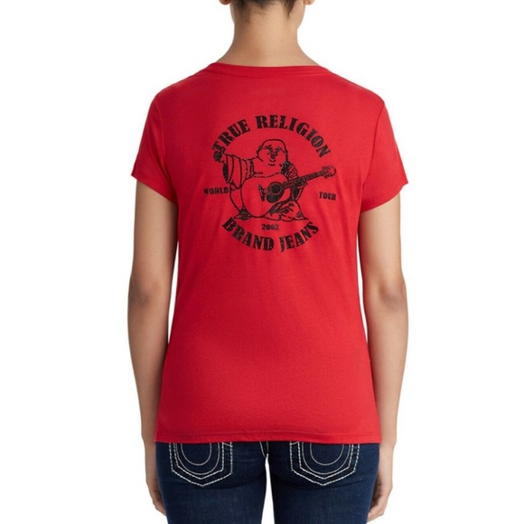 True Religion Happy Buddha embellished red shirt. - Picture 3 of 8